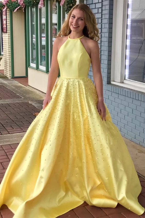 long yellow prom dresses