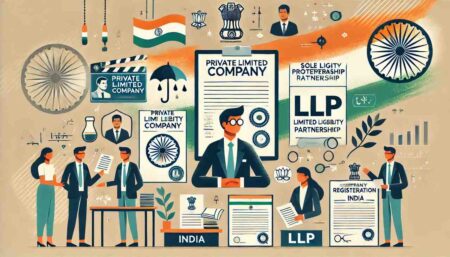 Types of company registration in India with legal document icons