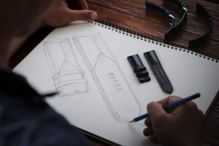 Design Sketch of Leather Watch Straps with Real Prototypes