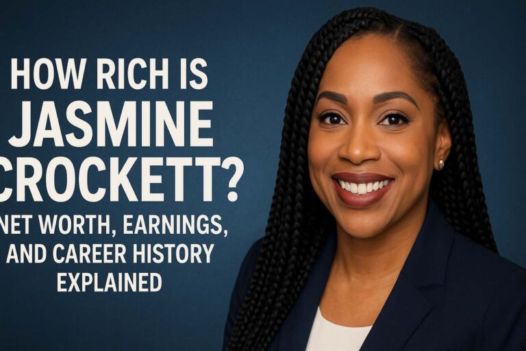 asmine Crockett smiling in a navy blazer with article title on blue background.