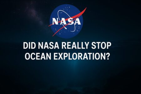 NASA logo over space and ocean split scene representing the ocean exploration conspiracy theory.