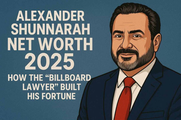 Alexander Shunnarah Net Worth 2025 – How the “Billboard Lawyer” Built His Fortune Alexander Shunnarah in a suit with text about his 2025 net worth.