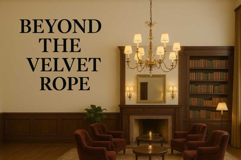 Beyond the Velvet Rope: 8 Exclusive Private Clubs Redefining Luxury and Community Luxurious private club lounge with velvet chairs and chandelier.
