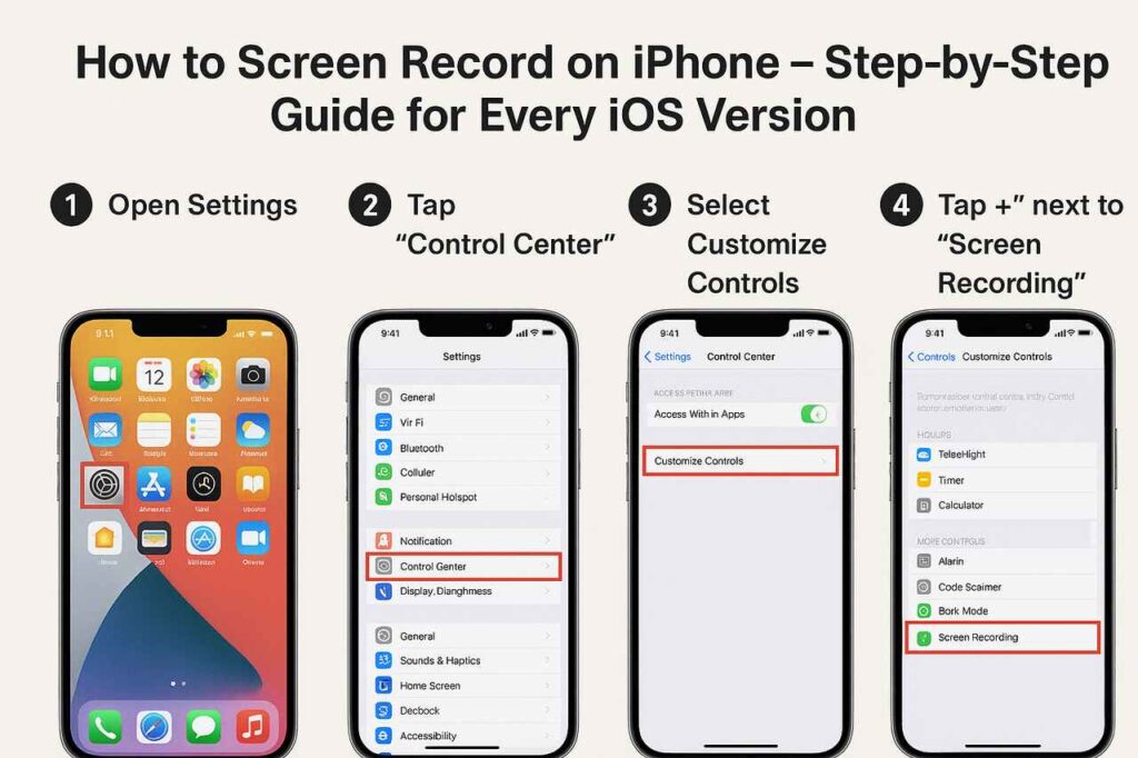 iPhone screen recording setup tutorial steps.