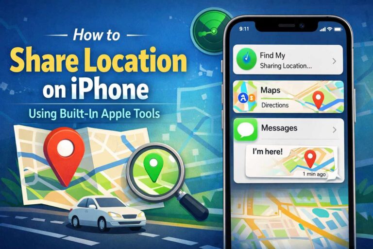 iPhone screen displaying Apple location sharing tools.